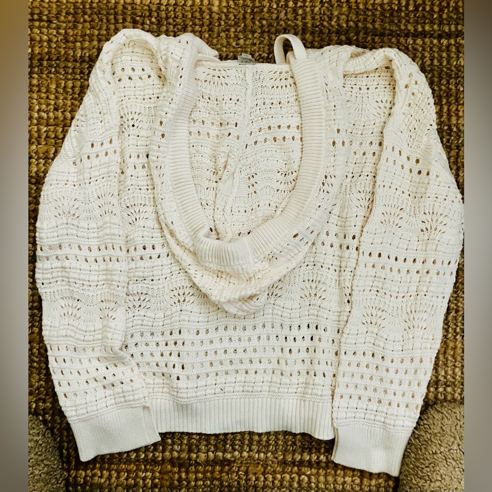 NWT LOFT Beach Pointelle Open Knit Pullover-Crochet Coverup-Whisper White-LG - Picture 3 of 10